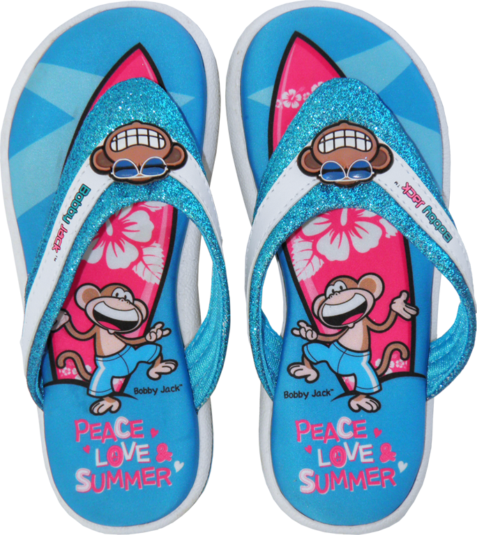 Peace-Love-Summer Memory Foam Thongs (Blue Top View)